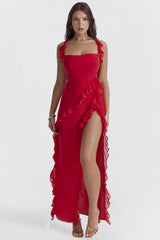 Robe Longue Éliana - Rouge Cerise