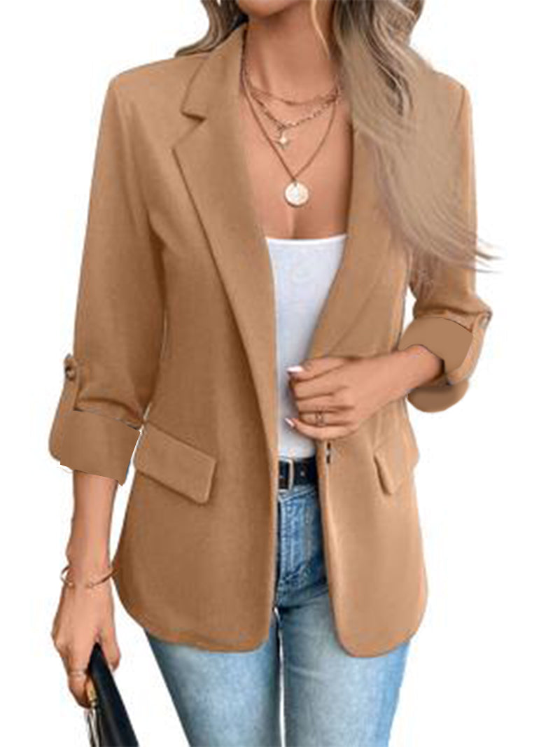 Blazer Solène - Veste boyfriend manches retroussées - Camel